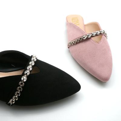 China Shallow Toe Flat Mules Slippers For Women Fashion Trend Rhinestone High Quality Luxury Design Casual Headed Mouth Slippers for sale