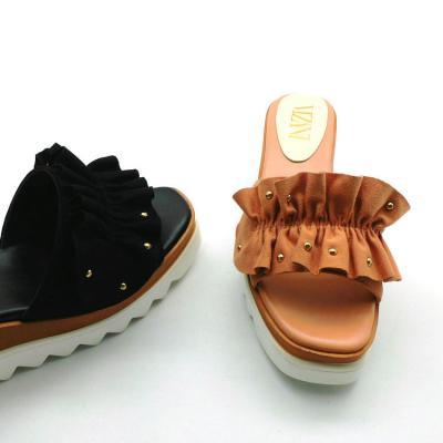 China New Design Fashion Trend Style Women Summer Comfortable Durable Peep-toe PU Wedge Slippers Custom Made Platform Sandals for sale