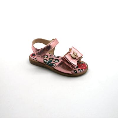 China Flat cute bowknot decorate comfortable fabric midsole hook and loop fasteners sandals kids flat shoes for sale