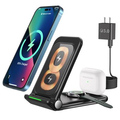 China High Quality Mobile Phone Foldable 15w Wireless Charger 3 in 1 Portable Wireless Charger For Iwatch 15w Wireless Charger For Airpods Iwatch for sale