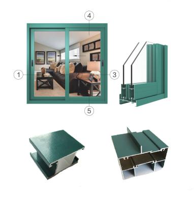 China 6063 Alloy Aluminum Sliding Window Frame Green Powder Coating for sale