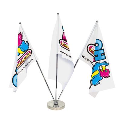 China Polyester Fabric FLYING Custom Printed Mini Office Desk Flag Stand Table Flag With Stand for sale