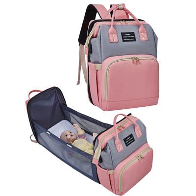 China With 2021 USB Mummy Bags Multifunctional Waterproof Portable Baby Diaper Bag With Crib for sale