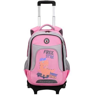 China High Quality Waterproof Happy Dino Cartoon Children Riding Wheeled Backpack By Detachable Rolling Schoolbag for sale