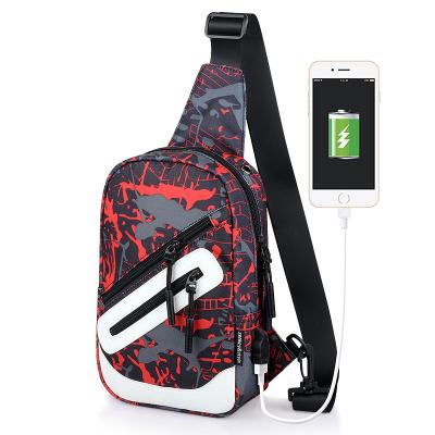 China With Customized Luminous Printing Sports Waterproof Men's USB Charger Quality USB Sling Chest Bag for sale