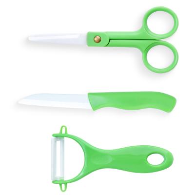 China Fruit Knife Minimalist Ceramic Scissors Set Green Peeler Kitchen Scissors 3 Piece Set for sale