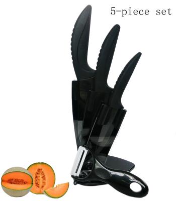 China Durable Black Mirror Five Piece Set Plastic Handle Chef Knife Fruit Blade Sharp Without Rust for sale