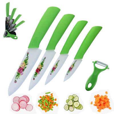 China Minimalist Zirconia Ceramic 6-Piece Knife Set Blade Printing Green Plastic Handle Chef Knife Fruit Knife for sale