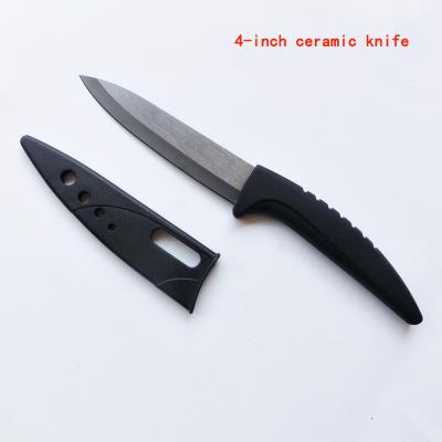 China Zhongsheng Custom Stocked 4 Inch Fruit Ceramic Knife Skin Knife Black ABS Handle Plastic Sheath Amazon Hot Sale for sale