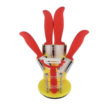 China Viable Custom Zirconia Ceramic 6-Piece Knife Set 3456 Inch Fruit Knife Red Yellow Acrylic Holder Set Ceramic Handle Chef Knife for sale