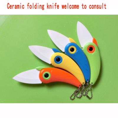 China The bird minimalist ceramic knife 4 color optional gift knife 4 color fruit spot ceramic folding knife ceramic folding outdoor knife blade is sharp and made for sale