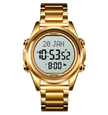 China SKMEI 1667 Alarm Stainless Steel Azan Qibla Direction Digital Watches Muslim Islamic Muslim Wristwatch for sale