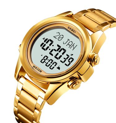 China 2020 New Chronograph Skmei 1667 Prayer Watch Gold Stainless Steel Muslim Islamic Wrist Watch for sale