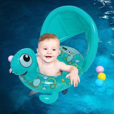 China Kid Inflatable Turtle Baby Swim Float Rings With 180 Degree Sun Shade Canopy Summer Outdoor Activity For Infant Boys Girls for sale