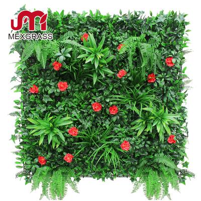 China Durable Cheap Price High Quality Artificial Grass Mat With Flower Plant Vertical Walls Plastic Green Wall Garden Building Decoration for sale