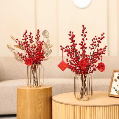 China Wholesale Beautiful Colorful Art Decoration Living Room Flower Rich Fruit Artificial Flower Ornaments Berry Acacia Beans red for sale