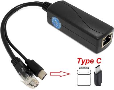 China IEEE802.3AF/AT 10/100/1000Mbps Power Over 48V Ethernet to DC5V 3A USBC Type-C Gigabit PoE Splitter for Raspberry Pi STT-0502G for sale