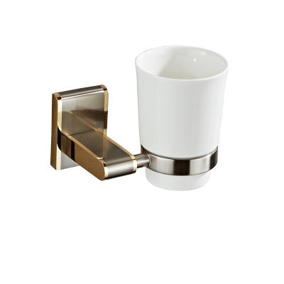 China Sustainable Modern Minimalist Style Brass Gold Brushed Wall Mounted Toothbrush Holder Cup Holder for sale