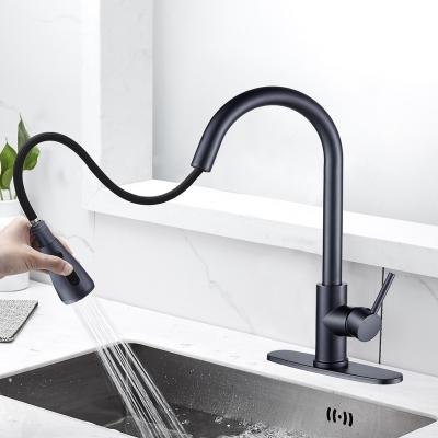 China 2022 Single Handle Cozinha Preferencial Kitchen Sink Faucets YUNDOOM OEM Stainless Steel Pul Metered Bottom Brushed Black Cheap Faucet for sale