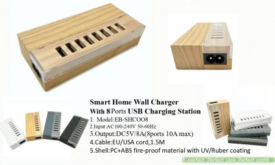 China Smart Home Wall Charger With 8 Ports USB Charging station r for Iphone / iPod/Ipad/Samsung SHC008 for sale