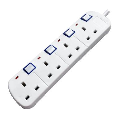 China Hot Sales UK Residential / General Purpose 240V AC 4 Strip Power Outlet Type With Individual Switches BS Extension Socket With LED Light for sale