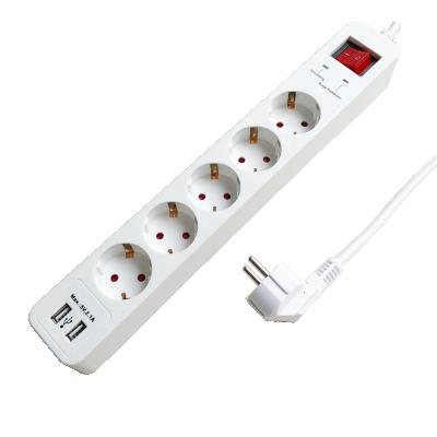 China Residential 5 Way / Multipurpose Socket European Type Multiple Surge Protected Power Strip With USB for sale