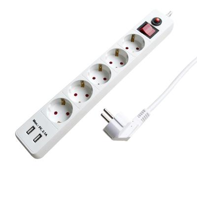 China Hot Selling 5 Way Multiple Overload Protected Power Strip Residential / Multipurpose Type European 16A USB Extension Cord Charging IEC Standard White for sale