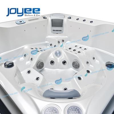 China JOYEE Hot Tub Massage Jets Modern Whirlpool For 5 Person Outdoor Spa Corner Lights Cool LED Spa Whirlpool With Bubble Air Jets for sale