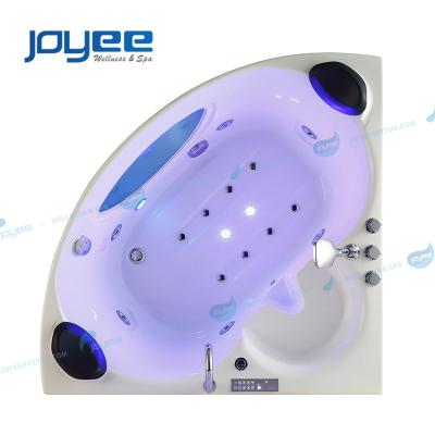 China Neck Waterfall Massage JOYEE Corner Area Bath Room Small Whirlpool Tub Maker Acrylic With Stained Glass for sale