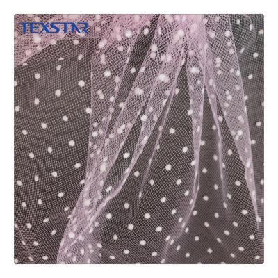 China High Quality 100% Swiss Polka Dot Polyester Viable Flocking Tulle Pattern Printed Mesh Fabric For Dress for sale