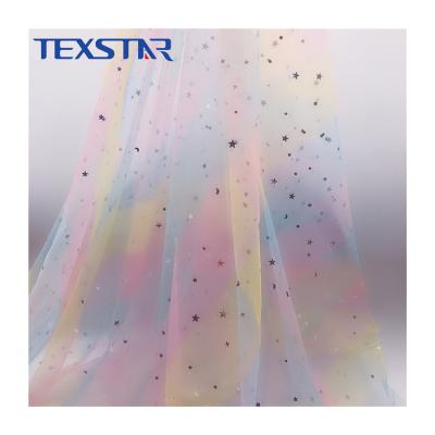 China Rainbow Tulle Ombre Tulle Gradient Printing Printed Colorful Printed Fabric for sale