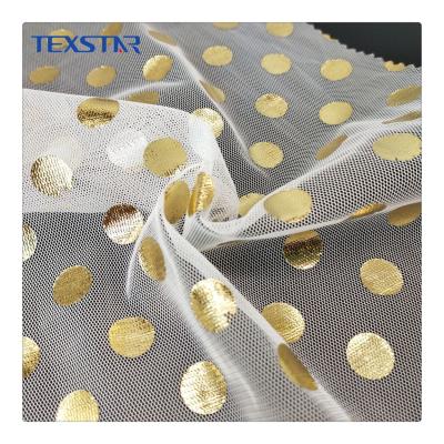 China Sustainable Polka Dot Hexagon Foil Tulle Hot Stamping Mesh Fabric For Dress for sale