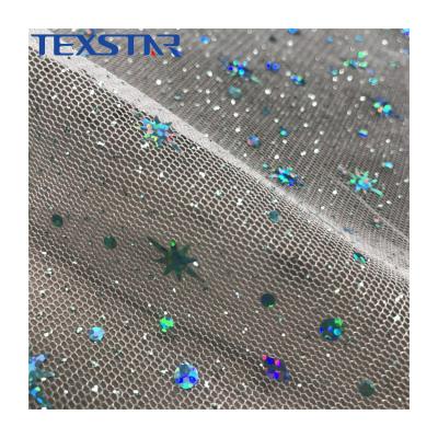 China Wedding Shiny Sequin Tulle 100% Polyester Mesh Fabric For Dress And Wedding for sale