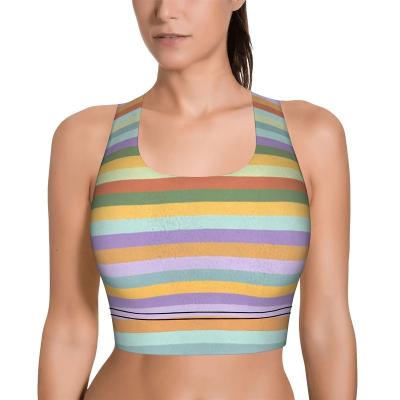 China New Arrival Ladies Breathable Sportswear Colorful Sexy Cropped Yoga Bra Tank Tops Women Custom Gym Fitness Tops Stripes for sale