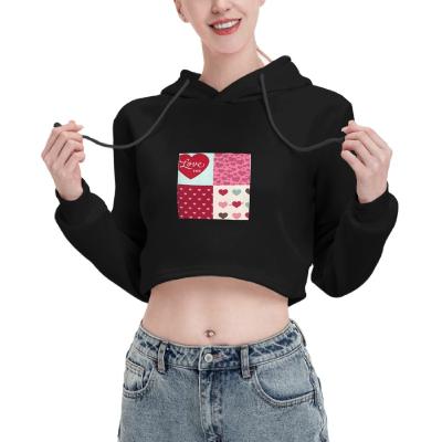 China Anti-wrinkle new arrival fashion women black hoodie long sleeve cotton blended top crop hoodie sweatshirt for sale