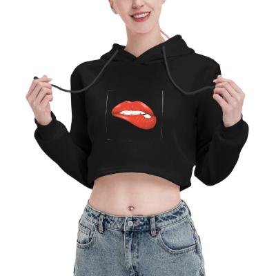 China Anti-wrinkle wholesale new casual custom female cropped hoodie black print spring and autumn long sleeve hoodie for women girls for sale