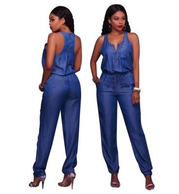 China Other Wholesale Women One Pieces Sleeveless Wide Leg Overalls 2021 Ladies Jeans Leg Pants Casual Style Overalls for sale