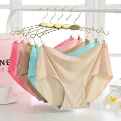 China New Selling Solid Color Ice Chunk Mid Waist Ladies Breathable Silk Seamless Panties Briefs for sale