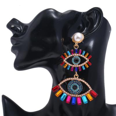 China 2021 High Quality Cute Vintage Rainbow Crystal Earring Rhinestone Pearl Devil's eyes drop for earring jewelry eye earrings for women G4249 for sale