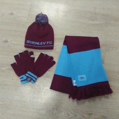 China Long Knit Scarf Set Fans Scarf Hat Glove Set For Football Game for sale