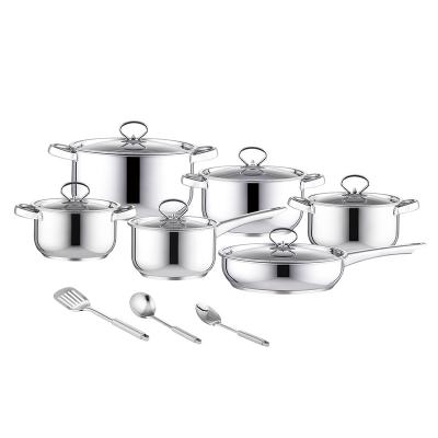 China 15 PCS Customer Logo Sustainable Stainless Steel Cookware Set With Glass Lid And Kitchen Tools For Home Kitchen Use for sale