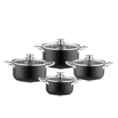 China A20 Sustainable Stainless Steel 4 PCS Black Cookware Set With Flat Nail Bead for sale