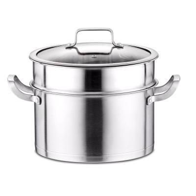 China Good Quality Wholesale Viable 24cm2 Layers Stainless Steel Soup Steamer Pot With Tempered Glass Lid For Home Induction Cooker for sale