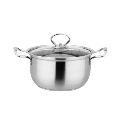 China 201material stainless steel sustainable pot with stainless gold handle and thckened glass cover cooking pot bottom 5foor for sale