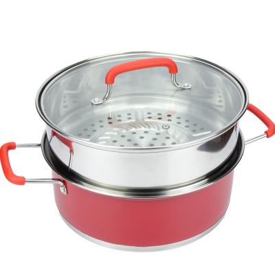 China Durable New Design Large 2 Layers Stainless Steel Steamer Pot With Double Tempered Glass Lid For Home Induction Cooker for sale