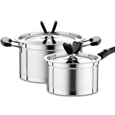 China Sustainable Cookware Set 4pcs Stainless Steel Cookware Cooking Pots With Lid 16 Milk 18 Glass Jar for sale