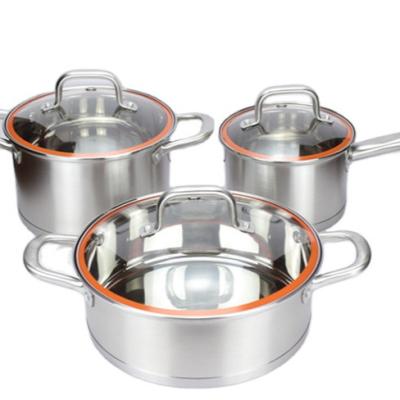 China Good Quality Sustainable 6 Pcs Cooking Pots And Pans Cookware Set Stainless Steel With Glass Lid For Induction Cooker for sale