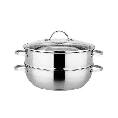 China Large Biggest 28cm Viable Hot Sale 201 Stainless Steel Cookware Steamer Pot With Steel Glass Lid For Kitchen Stocks Appliance for sale