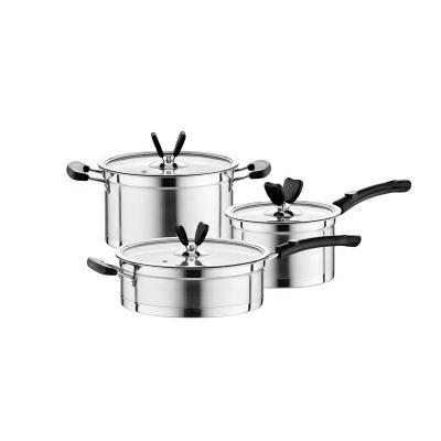 China Viable Wholesale Fine Quality 201 Customer Saucepan Stainless Steel Kitchenware Cooking Sauce Pot Set For Hotel Home Induction Cooker for sale