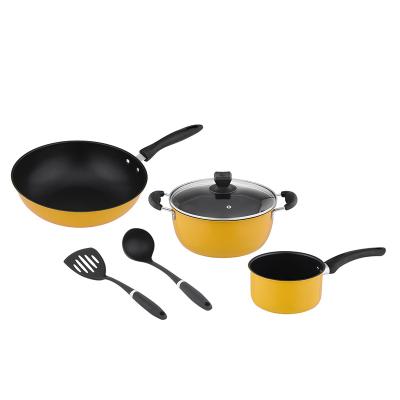 China Contemporary high quality cookware 5 sets iron cooking pan with scoop spoon for home kitchen appliance for sale